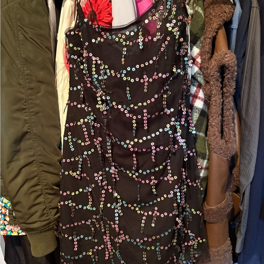 Sequin Embellished Black Dress